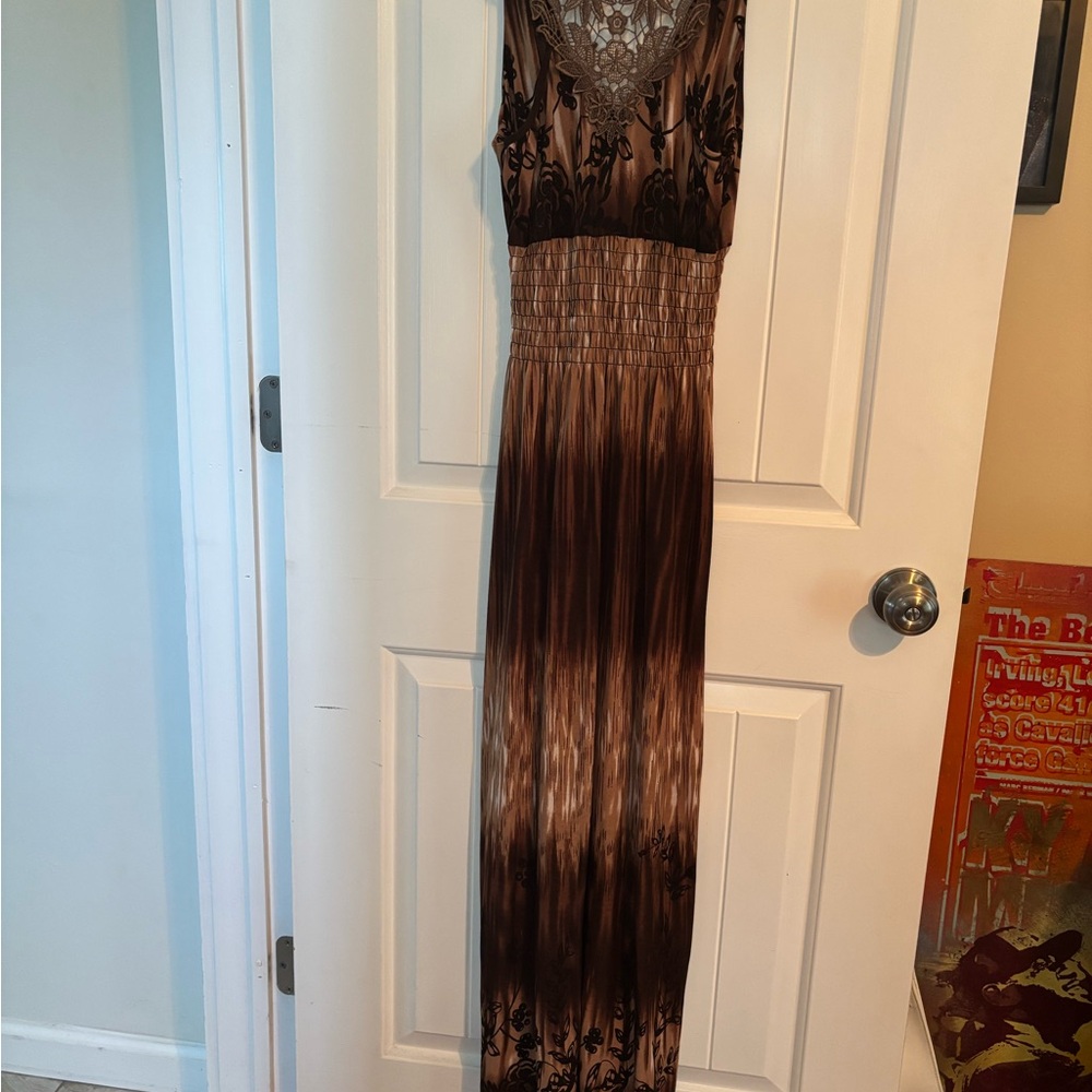 Women’s Elegant Brown Sleeveless Maxi Dress